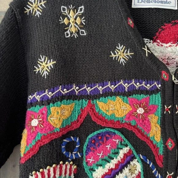 Vintage Belle Pointe Ugly Christmas Sweater Beaded Embroidered Colorful Sz Small - Picture 4 of 16